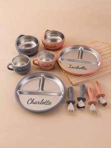 5PCS Personalized Customization Name Children Suction Base Plate Suction Base Bowl Cup Spoon Fork Sets Stainless Steel Silicone Tableware For Children First Stage Utensils Training Self Feeding Cutlery Print On Demand Children Essentials,Multi-Functional,Ornamental,Letter,Stylish,Modern,Colorful,Cute,Adorable,Casual,Custom,Personalised,Unique,Customized,Ideal Gifts For Him,Ideal Gifts For Her,Customized Kids Tableware,Christmas Gift Supplies ,Travel Organizer - Multicolor - View 3