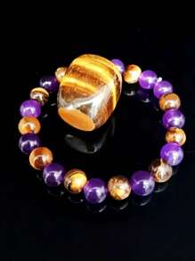 Amethyst Tigers Eye Gemstone Bracelet Anxiety Bracelet For Women Men Powerful Protection Calming Crystals Yoga Meditation Jewelry 8mm