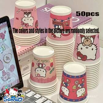 Sanrio Sanrio Hello Kitty Party Papieren Bekers - 50 stuks/10 stuks/25 stuks. Felgekleurde wegwerpbekers. Geschikt voor verjaardagen, Kerstmis en babyfeestjes (dikke en schattige cartoonontwerpen, perfect voor familie, schoolevenementen en feestdagen).