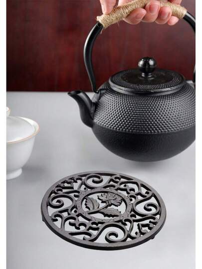 Trivets de tetera de hierro fundido japonés, accesorios de hervidor de hierro negro - Estera de crisantemo negro, suministros para cena familiar, suministros para fiestas
