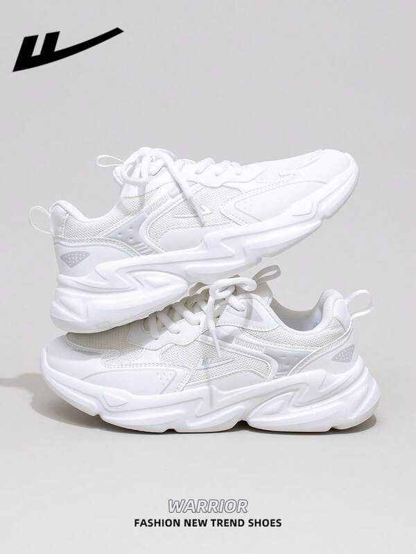 WARRIOR 1 Pair WARRIOR Women's Thick Sole Lace-Up Soft Bottom Casual Shoes, Low-Top Outdoor Flat Shoes, Round Toe Low Heel Non-Slip Solid Color Elegant Soft Bottom Hiking Shoes, Suitable For Students, Graduation Photos, Flat Shoes, Women Leather Skate Sneakers