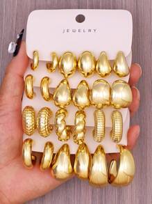 2-18pcs/Set Oversized Teardrop Hoop Earrings, Spiral Stripe C-Shape Earring Set, Exaggerated Hip-Hop Accessories, Women Daily Earrings