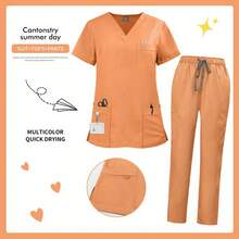 实用医用工作服套装，上衣和裤子，功能性设计，耐用易护理面料，适合医护人员日常穿着。