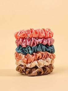 6 件/套缎面纯色弹性发带，适合女孩/女性高低马尾发型