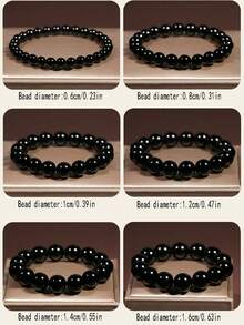 天然黑曜石 1 件黑色手链 - 10-16 毫米，男女皆宜 - 黑色 - 查看 3