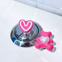 2pcs Bear Heart Flower Round Toilet Flush Assist Button, Protect Nail Art, Indoor And Car Decoration, Drawer And Wardrobe Handle, More Comfortable Life And More Exquisite Gift For Friends
