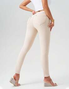 Women's Denim Jeggings Stretch Pull-On Jegging Casual Pants With Pocketshalloween - 米色 - 查看 9