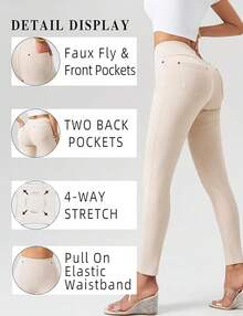Women's Denim Jeggings Stretch Pull-On Jegging Casual Pants With Pocketshalloween - 米色 - 查看 4