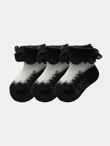 1/3 双女孩白色薄网眼蕾丝荷叶边短袜，透气针织面料，Ins/公主风格，适合派对、度假、休闲装、上学、儿童节礼物、春夏季 - 白色 - 查看 25