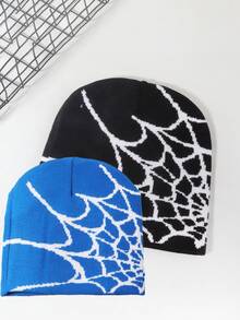1pc/2pcs Halloween Spider Web Beanie Jacquard Knit Hat, Suitable For Back To School, Travel, Party, Casual, Daily Wear, Holiday Fall Outfit - Multicolor - View 11