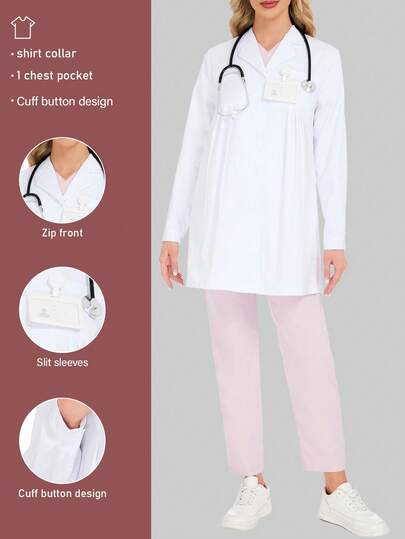 女式长袖白色孕妇医生/护士服