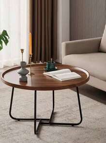 2pcs Set Suitable For Small Spaces Round Coffee Table Set - Modern Multifunctional Lift-Up Footstool With Storage, Minimalist Apartment Living Room Decor, 2pcs Nesting Tables (-Wood)