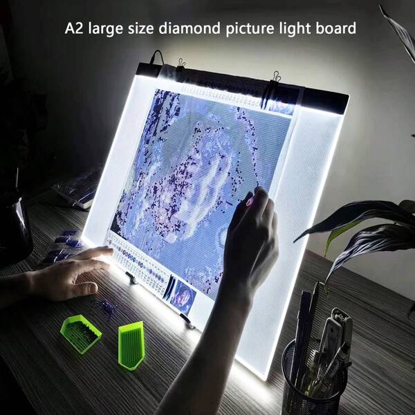 Mesa de luz grande tamanho A2, suporte para quadro de luz para pintura com diamante, prancheta de acrílico de 23,6 polegadas, alimentação USB, 3 níveis de escurecimento, adequada para trabalhos manuais com pintura com diamante grande, artistas, desenho, escrita e criação de espécimes