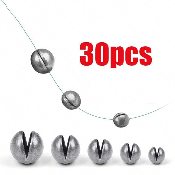 30 Piezas Set de plomadas abiertas de 0.5g, 0.8g, 1.0g, 1.5g, 2g para pesca - Clips, Plomadas redondas, Accesorios de equipos de pesca