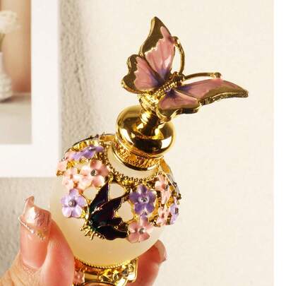 Chai nước hoa hình bướm màu hồng cổ điển 15ml, chai rỗng trang trí, hộp đựng nước hoa có thể tái sử dụng, chai nhỏ giọt tinh dầu tinh tế.