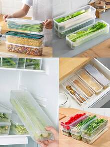 5pcs/3pcs/1pc Transparent Covered Rectangular Food Storage Boxes, Reusable Plastic Fridge Organizers To Preserve Freshness, Suitable For Scallions, Ginger, Garlic, Cilantro, Pasta, Eggs, Space-Saving And Tidy, Hand Washable, Essential Kitchen Item - Multicolor - View 2
