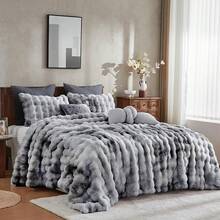 Comforter Set 3 Piece, Plush Fluffy Bedding, Geometric Pattern, Lightweight Bedspread Blanket All Season, Faux Comforter - 紮染灰 - 查看 2