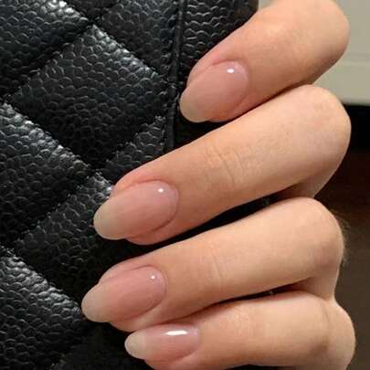 24 件裸色椭圆形按压指甲，简约优雅日式人造指甲套装，适合女士/女孩日常办公室佩戴，含 1 个指甲锉和 1 个凝胶抛光指甲用品