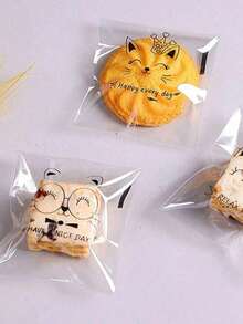 100 bolsas de sándwich reutilizables y transparentes - Almacenamiento de alimentos, sellado al vacío, organización de cocina - Emoticono de gato - Ver 6