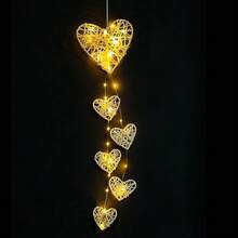1pc Handmade Rattan Heart Shaped Wind Chimes, Decoration Light, Birthday Gift - White - View 10