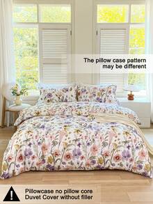 3pcs Floral Pattern Duvet Cover Set, Made Of Super Soft & Breathable Premium Microfiber Fabric, Suitable For All Seasons, Machine Washable, Non-Fading, Non-Pilling, Anti-Shrink, Anti-Wrinkle, Fashionable Bohemian/Farmhouse/Modern Minimalist Bedroom Decor, Easy Care, Fits Twin/Full/Queen/King Size Beds, Ideal For Home, Dorm, Apartment, Hotel, Vacation Rental, And Gift-Giving. - Multicolor - View 4