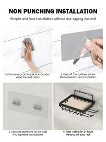 1/2 件免钻浴室皂盒架，自粘式皂架，浴室置物架，浴室壁挂式皂液器，返校季 - 黑色 - 查看 10