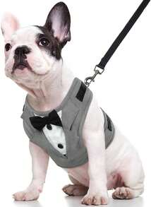 Tuxedo Dog Harness, Adjustable No Pull For Small Medium Dogs, Wedding Suit With Bow Tie Party Costume, Gray XXS - Violet Purple - View 1