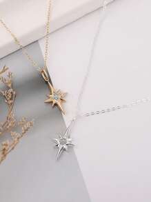 1 pezzo Collana con pendente a forma di stella del nord in zirconia, in argento sterling 925, elegante e versatile, gioiello di moda regalo adatto per uso quotidiano e occasioni.