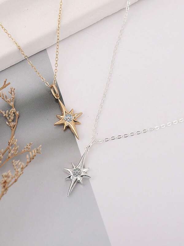 1 pezzo Collana con pendente a forma di stella del nord in zirconia, in argento sterling 925, elegante e versatile, gioiello di moda regalo adatto per uso quotidiano e occasioni.