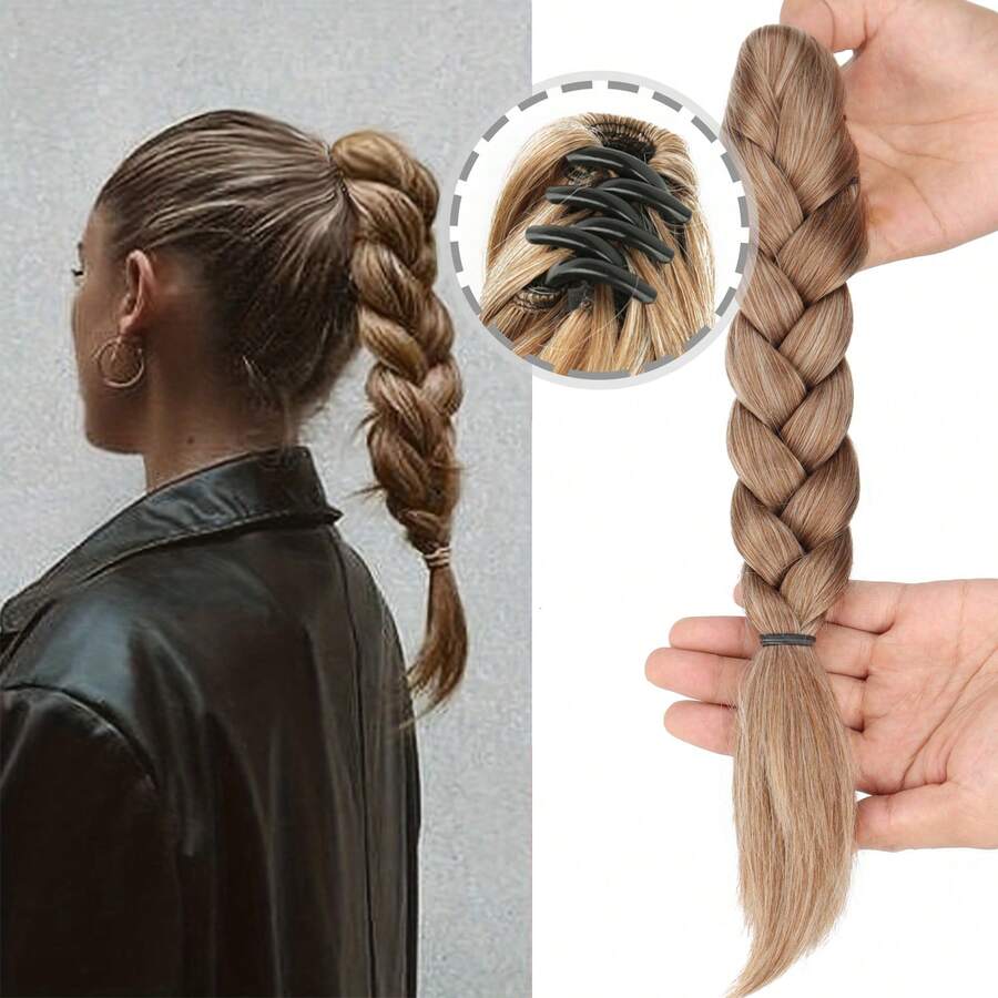 Claw Clip Braided Ponytail Wig, Handmade Synthetic Braided Ponytail, Suitable For Women's Daily Wear, Adds Volume, Available In Black, Brown, Blonde