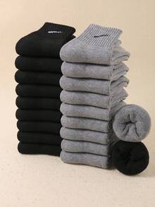 10双黑灰色儿童袜子适合日常搭配/生活秋冬款带毛绒袜温暖舒适柔软（1-16岁）男女童适用 - 彩色 - 查看 7