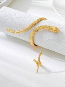 1 Set Snake Cuff Bangle Bracelet & 1 Pc Snake Ring ,Serpent Snake Bangle Ring Set , Women Gift Set , Matching Bracelet & Ring