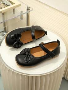 1 Pair Black Bow Decor Children's Shoes, Adjustable Strap, Round Toe, TPR Non-Slip Comfortable, Lightweight, Solid Color Ballet Flats Suitable For 5-14 Years Old Girls, School, Performance, Indoor & Outdoor Activities, All Seasons - Black - View 5