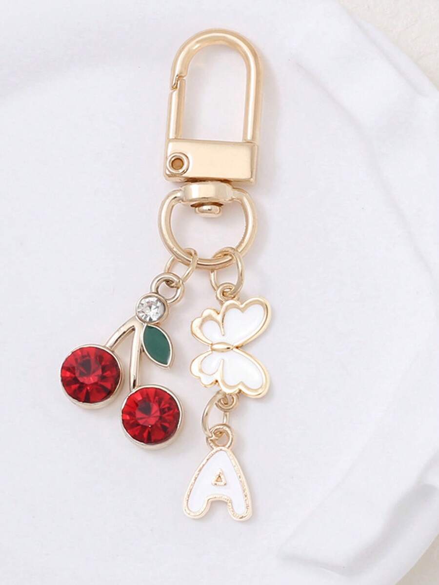 1 件可爱甜美亚克力樱桃字母钥匙扣不锈钢 26 个字母钥匙圈适用于手提包背包汽车钥匙 - 优雅女士节日礼物。背包装饰钥匙扣 - 彩色 - 查看 1