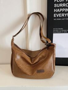 Retro Large Capacity Shoulder Bag For Women, Versatile Soft Plain Color Underarm Bag - Khaki - View 4