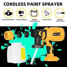 Cordless Paint Sprayer For DeWalt 20V Battery(No Battery), With Brushless Motor And Copper Nozzle 200W HVLP Spray Paint Gun Tool For Furniture Fence Walls Ceiling Door Etc - 黃色 - 查看 2