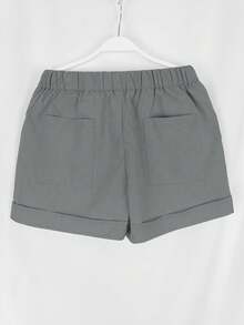 Women's Solid Color Simple Daily Casual Shorts  Plain    Casual    Pocket  Knot  Drawstring - 深灰色 - 查看 4