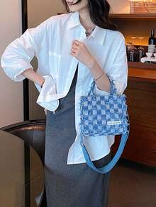 时尚撞色格子手提包，流苏设计休闲斜挎包，厚实零钱包，适合女性日常通勤，春夏季