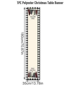 1件聖誕快樂桌旗，180*35cm 聚酯纖維桌布，黑白格紋桌布，聖誕樹圖案，桌布，聖誕裝飾，居家聖誕裝飾，聖誕飾品，廚房裝飾，餐桌裝飾，桌面裝飾 - 彩色 - 查看 5
