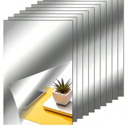 10/20 piezas Pegatinas de espejo acrílico, espejos decorativos de plástico autoadhesivos, adecuados para educación escolar, decoración de paredes del hogar, armarios y gabinetes de almacenamiento, bandeja de espejo rectangular para decoración central de mesa de comedor, suministros para bodas