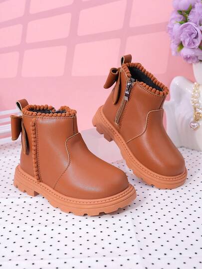 Fashionable New Kids Bow Boots, Children's High-Top Casual Flat Ankle Boots For Girls