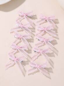 10个/套 女孩蕾丝网蝴蝶结发夹配饰 - 彩色 - 查看 14