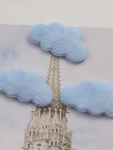 20pcs 1.65*0.91 Inch Double-Sided Fluffy Cloud Stickers, Suitable For DIY Hair Clips, Bows, Clothes, Hats And Shoes - White/Blue Fantasy Theme Sewing Patches, Craft Hair Clips - Multicolor - View 3