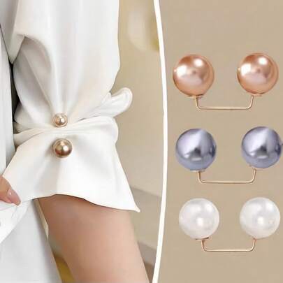 3pcs Adjustable Non-Slip Pearl Hair Clips - Versatile For Waist, Collar, Scarf Decoration, Fashion Accessories With Champagne, Gray, White Faux Pearl Buttons - Suitable For Dress, Shirt And Clothing Decor School