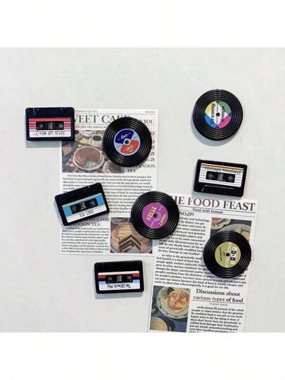 4/8pcs Pieces Of Nostalgic Cassette Recording Tile Set, Decorating Refrigerator Magnets, Home Kitchen Decoration, Vintage Cassette Refrigerator Magnets | Birthday Gift | Suitable For Kitchen | Bedroom | Dormitory | Office Decoration | Is The Best Gift For Family And Friends.