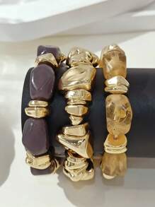 Juego de 3 pulseras bohemias vintage de múltiples capas gruesas con cuentas acrílicas, adecuadas para mujeres, parejas, fiestas, uso diario, de lujo premium