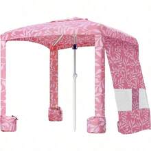 Beach Cabana 6.2'*6.2' Beach Canopy Easy Set Up And Take Down Cabana Tent With Sand Pockets Instant Sun Shade With Side Wall Pink Leaf - 粉紅葉 - 查看 1