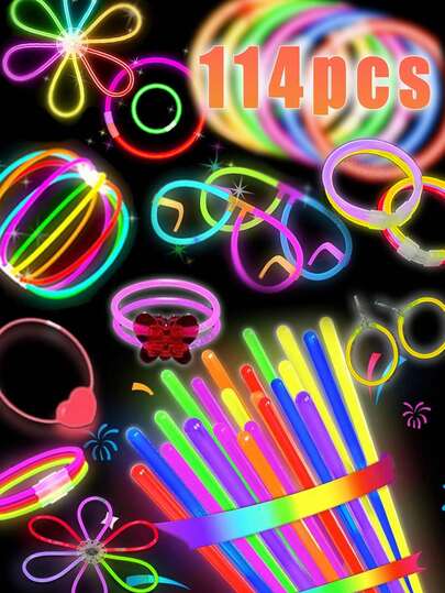 114 piezas Set de varitas fluorescentes de 8 pulgadas de colores para fiestas, súper brillantes y con duración de 8 a 12 horas, se pueden usar para hacer pulseras, collares, etc., ideal para bodas, fiestas, bares, discotecas, suministros para fiesta de neón, regalos de Año Nuevo y Carnaval