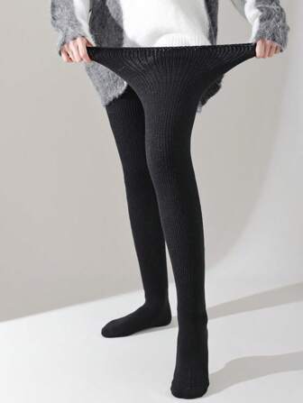 1 paire de chaussettes hautes et épaisses grande taille pour femmes