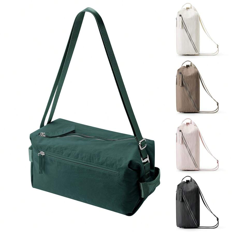 男女旅行运动单肩包，小众设计 6 英寸大容量侧包，防水可调节肩带时尚包，防刮耐磨徒步腰包，轻便便携斜挎包，适合小学、初中、高中学生 - 彩色 - 查看 1